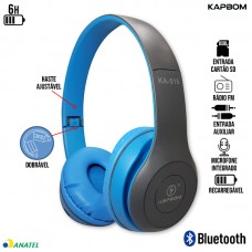 Headphone sem Fio Bluetooth/SD/Aux/Rádio FM Ajustável Dobrável com Microfone KA-916 Kapbom - Cinza Azul